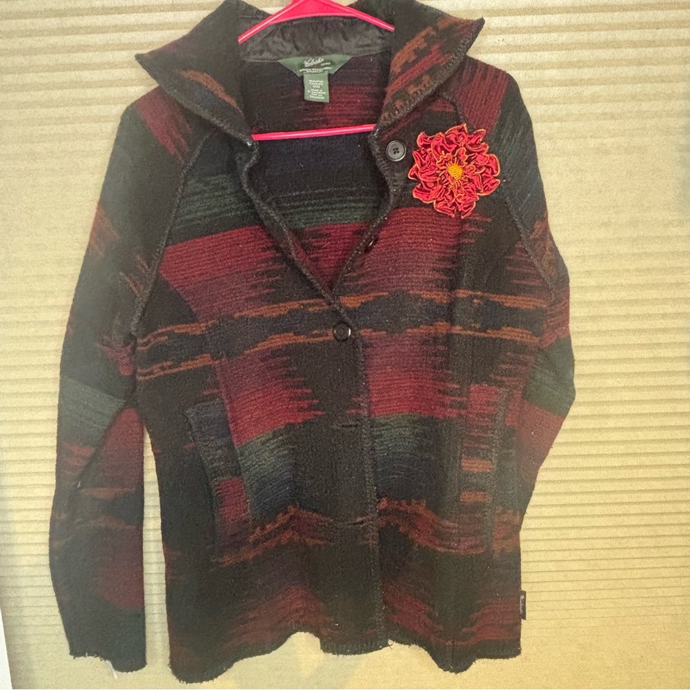 Woolrich Black and Red Cardigan with Floral Accent